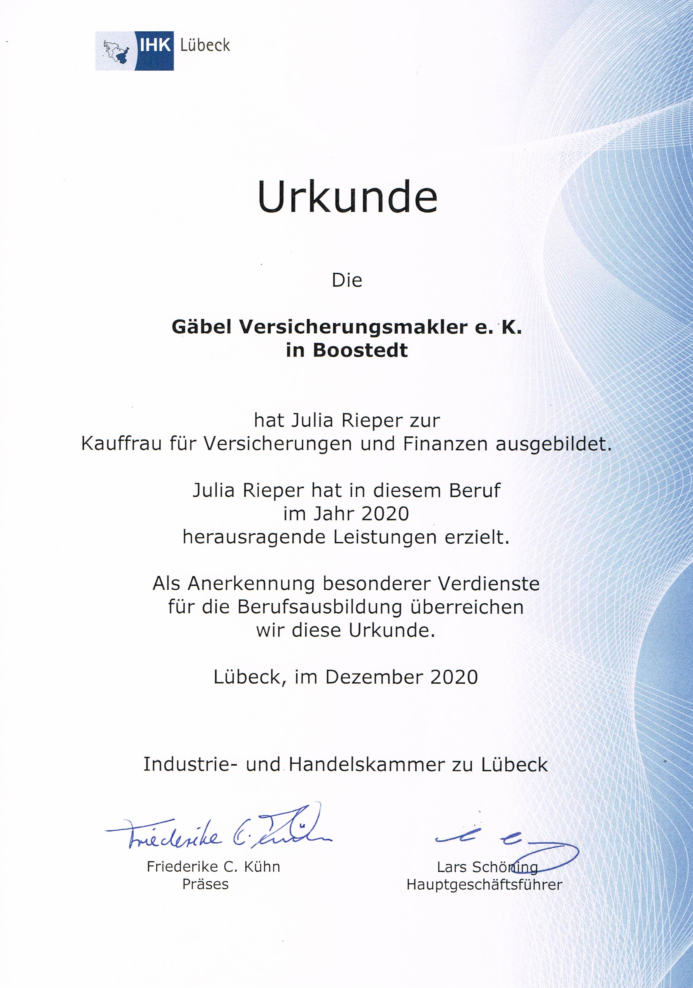 Urkunde Julia Rieper